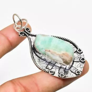 Амазонит драгоценный камень ручной работы позолоченный посеребренный 925 пробы ювелирный кулон 2.46 2.46 синий