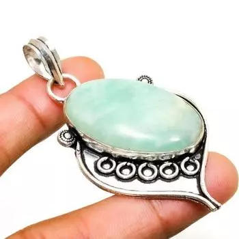 Амазонит драгоценный камень ручной работы позолоченный посеребренный 925 пробы ювелирный кулон 2.46 2.46 синий