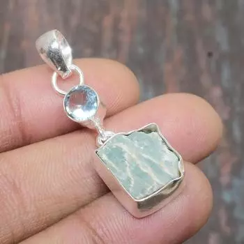 Амазонит, грубый голубой топаз, драгоценный камень, стерлинговое серебро 925 пробы, красивая ювелирная подвеска ручной работы 1.58 Inches зелёный