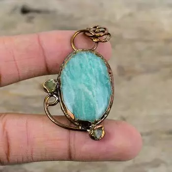 Амазонит Кулон Электроформованный Медный Кулон Зеленый Турмалин Грубый Кулон Электроформованный Ювелирный Изделие Ручной Работы Драгоценный Камень Кулон Подарок Для Женщин