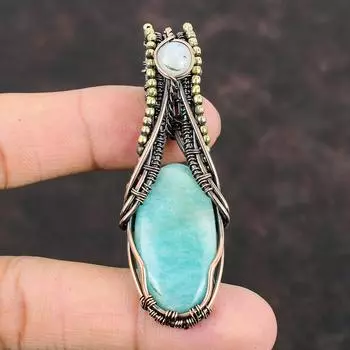 Амазонит Медная проволока обернутая подвеска Радужный лунный камень ювелирные изделия из драгоценных камней проволока обернутая подвеска ручной работы проволока обернутая подвеска для подарка