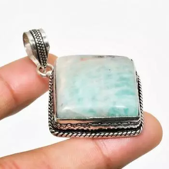 Амазонит драгоценный камень ручной работы позолоченный посеребренный 925 пробы ювелирный кулон 2.08 2.08 синий