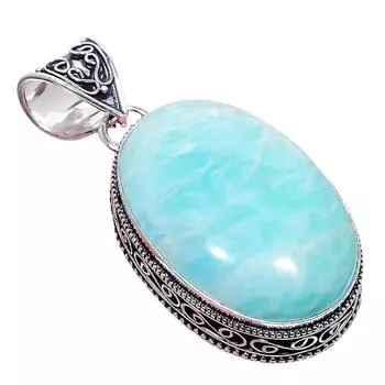 Amazonite Gemstone Handmade 925 Sterling Silver Jewelry Pendant 2.17 AH-750 2.2 синий