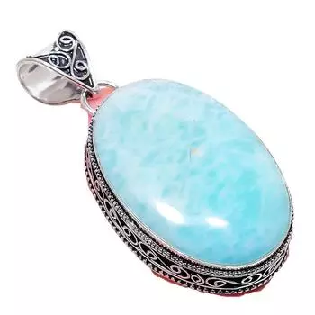 Amazonite Gemstone Handmade 925 Sterling Silver Jewelry Pendant 2.17 AH-772 2.2 синий
