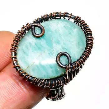 Ювелирное кольцо ручной работы из медной проволоки с амазонитом, размер 8