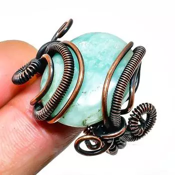 Ювелирное кольцо ручной работы из медной проволоки с амазонитом, размер 8