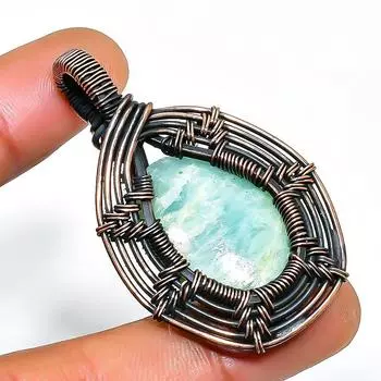 Amazonite Gemstone Handmade Copper Wire Wrap Jewelry Pendant 1.97 1.97 синий