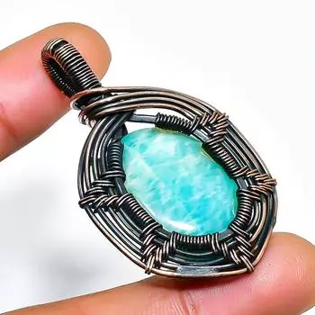 Amazonite Gemstone Handmade Copper Wire Wrap Jewelry Pendant 1.97 1.97 синий