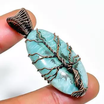 Amazonite Gemstone Handmade Copper Wire Wrap Jewelry Pendant 1.97 1.97 синий