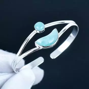 Amazonite Gemstone Handmade Cuff Bangle 925 Sterling Silver Cuff Bangle, Amazonite Bracelet For Wife , Unisex Bangle, Wadding Gift 7 синий