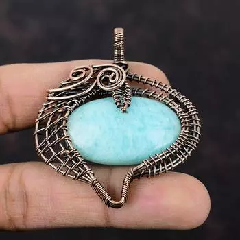 Amazonite Gemstone Pendant Copper Wire Wrapped Pendant Amazonite Copper Jewelry Handmade Pendant Anniversary Gift Wire Wrap Designer Jewelry