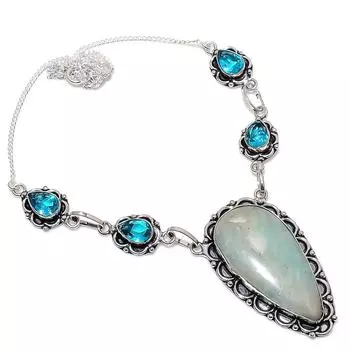 Amazonite Handmade Gemstone 925 Sterling Silver Jewelry Necklace 18 T2z01 синий