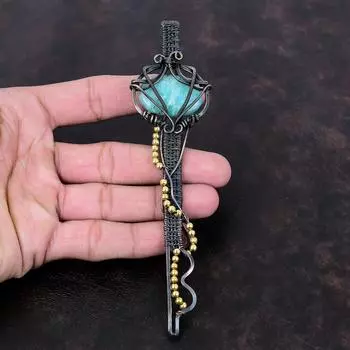 Amazonite Pendant Copper Wire Wrapped Pendant Amazonite Gemstone Jewelry Wire Wrap Key Jewelry Handmade Pendant Copper Jewelry Gift For Him