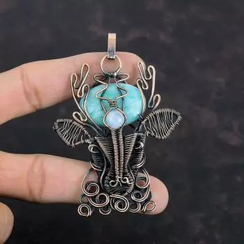 Amazonite Pendant Copper Wire Wrapped Pendant Deer Face Jewelry Moonstone Pendant Handmade Pendant Wire Wrap Gemstone Jewelry Gifts For Wife