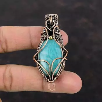 Amazonite Pendant Copper Wire Wrapped Pendant Handmade Designer Pendant Copper Wire Wrapped Jewelry Gift For Mom Amazonite Gemstone Jewelry