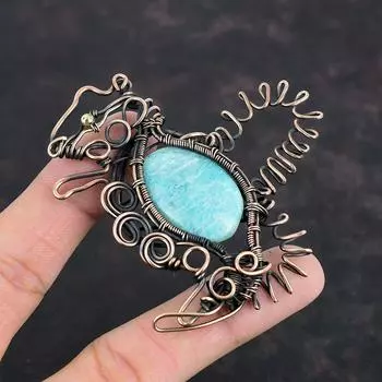 Amazonite Pendant Copper Wire Wrapped Pendant Rabbit Pendant Wire Wrap Gemstone Jewelry Handmade Pendant Unique Copper Jewelry Wedding Gifts
