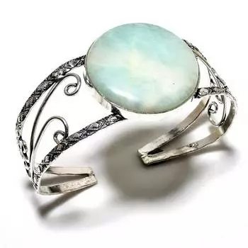 Амазонитовый драгоценный камень 925 посеребренный ювелирный браслет ручной работы-манжета