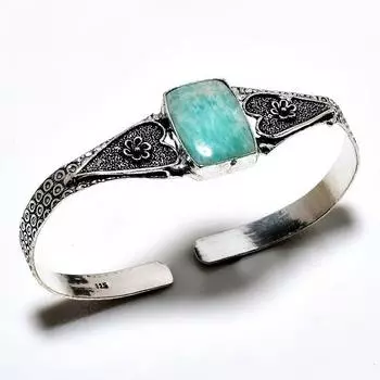 Амазонитовый драгоценный камень 925 посеребренный ювелирный браслет ручной работы-манжета