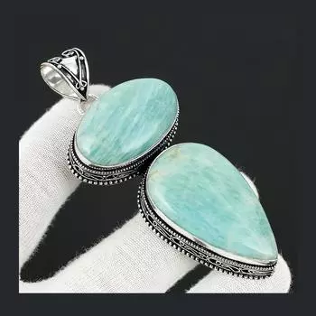 Амазонитовый драгоценный камень ручной работы, стерлинговое серебро 925 пробы, ювелирный кулон, двойной камень, антикварный кулон, натуральный амазонитовый драгоценный камень, кулон для подарков 2.95 зелёный