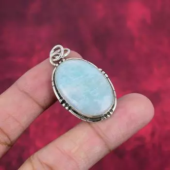Амазонитовый кулон, 925 пробы серебряный кулон, ювелирные изделия ручной работы с драгоценными камнями, подарки для жены, абсолютно новый кулон 1.77 Inches синий