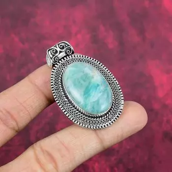Амазонитовый кулон, 925 пробы серебряный кулон, ювелирные изделия ручной работы с драгоценными камнями, подарки для жены, абсолютно новый кулон 2.00 Inches синий