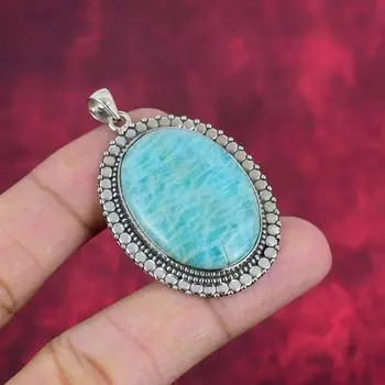 Амазонитовый кулон, 925 пробы серебряный кулон, ювелирные изделия ручной работы с драгоценными камнями, подарки для жены, абсолютно новый кулон 2.08 Inches синий
