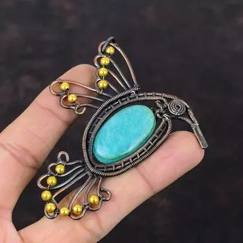 Амазонитовый кулон, медная проволочная обертка, подвеска из драгоценного камня, проволочная обертка, ювелирное изделие, кулон ручной работы, медные украшения, подарок для него, подвески в виде птиц