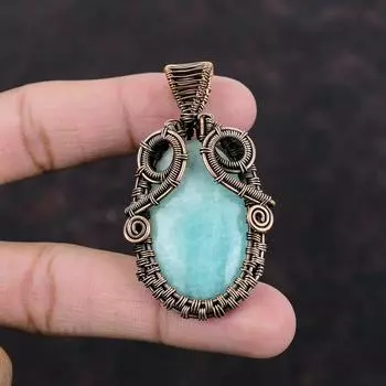 Амазонитовый кулон, медная проволока, кулон, кулон с драгоценным камнем, модные украшения, кулон ручной работы, медный ювелирный подарок для нее, элегантный кулон