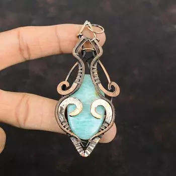 Амазонитовый кулон, медная проволока, обернутая драгоценным камнем, кулон ручной работы, кулон в стиле бохо, медная ювелирная подвеска для женщин, подарок для него, ювелирные изделия из проволочной обмотки