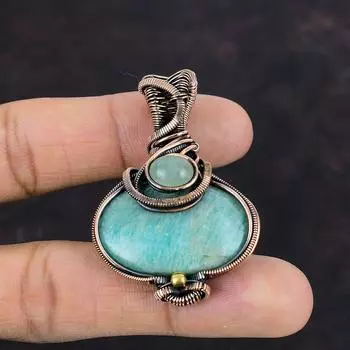 Амазонитовый кулон, медная проволока, обернутая кулоном, пренит, проволочная обертка, драгоценный камень, ювелирные изделия ручной работы, абсолютно новый кулон, медные украшения для подарка
