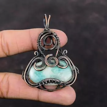 Амазонитовый кулон, обернутый медной проволокой, драгоценный камень, стильный кулон, ювелирное изделие из медной проволоки, кулон ручной работы, подарок для мамы, ювелирные изделия из амазонита