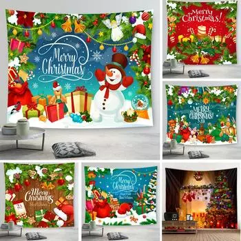 Амазонка Рождественский гобелен Праздничный фон Ткань Санта-Клаус Рождественская елка Висит ткань 100x75cm