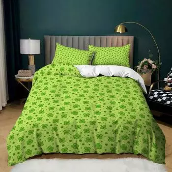 Ambesonne St. Patrick s Day Duvet Cover Set,Lucky Shamrocks Pattern Irish Clover Celebration Day Party Prints Bedding Set Queen 70x133cm 2pcs