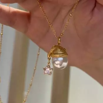 Ambience Золотая Рождественская шапка с жемчужным кулоном Ожерелье Серьги-гвоздики Женские Нежные Милые Универсальные Цепочки на шею Цепочки на свитер