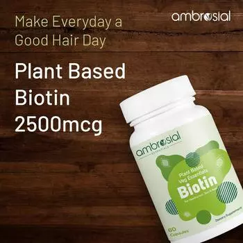 Ambrosial Biotin Hair Growth Supplement | Биотиновые добавки на растительной основе Sesbania Agati | Высококонцентрированные таблетки биотина 2500 мкг (Пакет из 1)