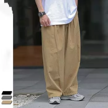 Amekaji свободные широкие однотонные мужские плиссированные эластичные повседневные брюки большого размера XL чёрный