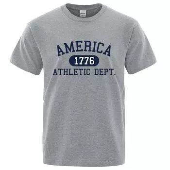 America 1776 Athletic Dept Футболка с надписью Мужская модная футболка Одежда Летняя роскошная футболка Хип-хоп Дышащая хлопковая футболка Одежда XL серый