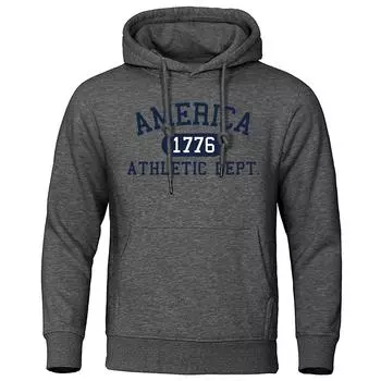 America 1776 Athletic Dept Letter Print Mans Hoodies Pocket O-Neck Sweatshirt Autumn Soft Sweatshirt Casual Loose Man Clothing S красный