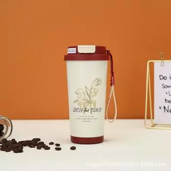 American 304 Stainless Steel Thermos Cup, Car Portable Cup, Lily Of The Valley Fashion Coffee Cup With Lifting Rope 500ml красный