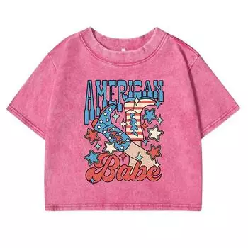 American Babe Beautiful Boots Letter T-Shirt Women Retro Summer Cotton Tops Fitness Tee Shirts Casual Washed T Shirt M