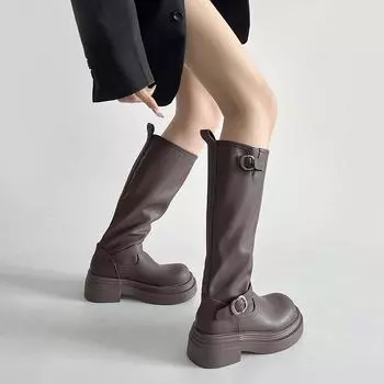 American black knee thick heel platform boots women s 2025 new spring and autumn British style thin knight boots 35 чёрный