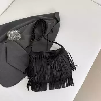 American Bohemian Tassel Bag 2025 Retro Saddle Bag Fashion Spice Girl Shoulder Crossbody Bag чёрный