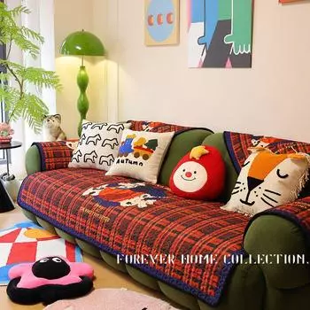 American Cartoon Stain-Resistant Fabric Sofa Cushion Four Seasons Non-Slip Breathable Leather Sofa Slipcover Maillard Living Room Cover Towel Sets lucky puppy [All Year Round sanding]] 70*70cm