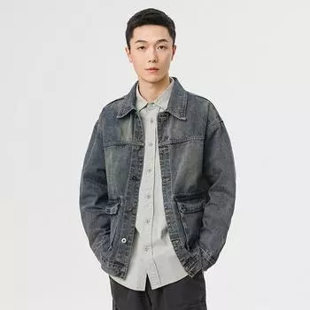 Американская классическая куртка-инструмент Мужская уличная хулиганская красивая отбеленная выстиранная ретро джинсовая куртка мужская M