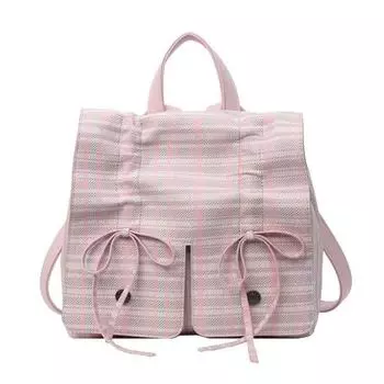 American College Bows Soft Leather Backpack Ruffle Large Capacity Handbag Preppy Style Untitled Notitle Pink