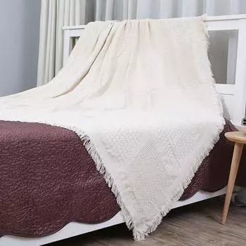 American Cover Cloth Sofa Towel Fabric Scandinavian Pure Color Cotton Thread Knitting Tassel Cream Style Sofa Cover Fancy Mattress Cover White Grid 90*90cm hand towel