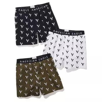 AMERICAN EAGLE трусы-боксеры комплект из 3 предметов AEO Eagles стрейч шорты черный белый оливковый узор орла (Американский орел) Мужская упаковка из 3-х штук (M) [Элемент]