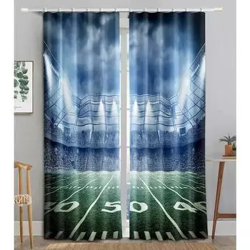 American Football Stadium Arena Night Spotlights Sky Bedroom Window Shade Curtains for Boys Men Teens Printed Living Room Drapes W55 X H120cm X 2&HOOK