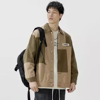 American Heavy Retro Denim Jacket Men S Loose Large Size Trendy Splicing Handsome Tooling Jacket Trendy Brand S армия зеленый