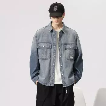 Американская тяжелая ретро джинсовая куртка мужская свободная большого размера модная брендовая стираная синяя куртка одежда модная M светло-синий